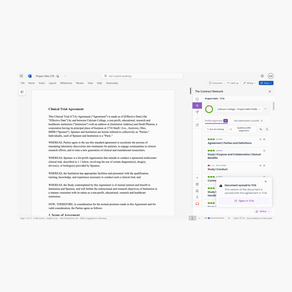 TCN Word Add-In Sync Status